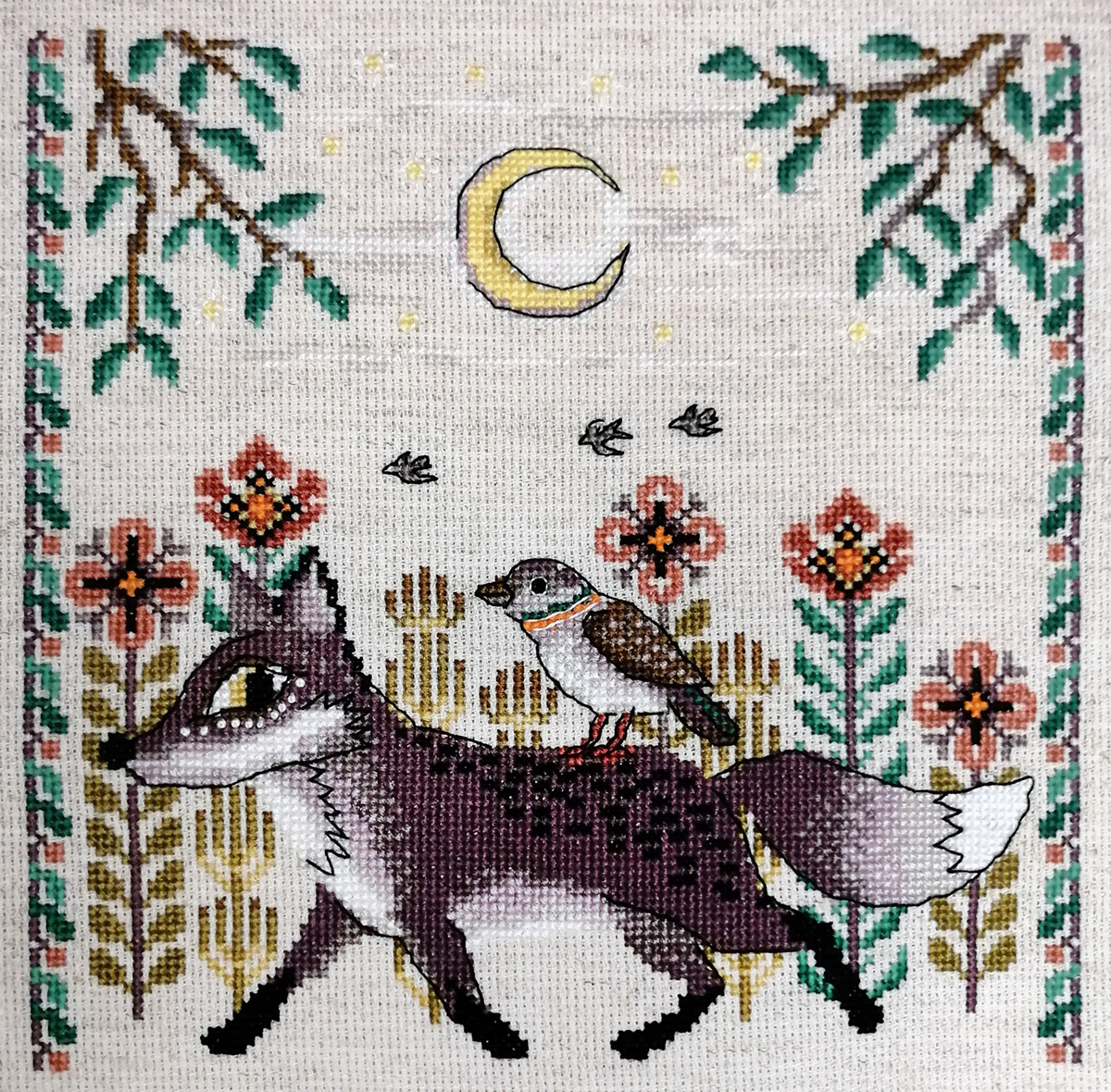 

Вышивка крестом Марья Искусница Лисонька и птица, 20x20 см, Лисонька и птица