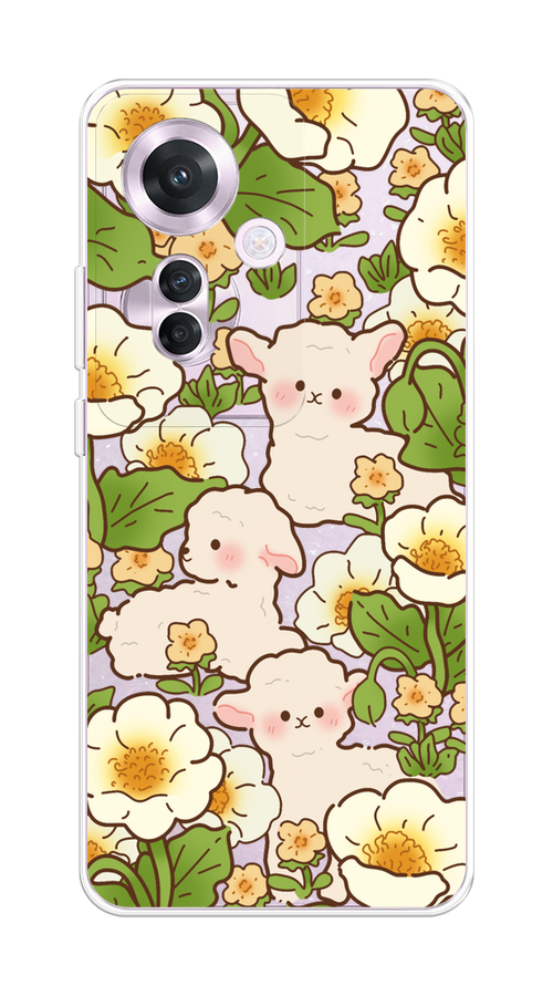 

Чехол на Oppo Reno 11F "Овечки в цветах", Зеленый;бежевый, 2516650-1