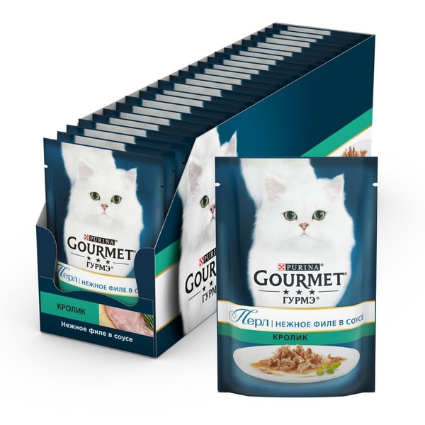 фото Влажный корм для кошек gourmet perle, нежное филе со вкусом кролика в соусе, 85 г*24шт