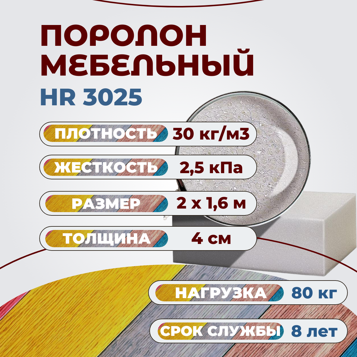 

Поролон мебельный высокоэластичный FoamLine HR 3025 2000х1600 40 мм, Белый, HR3025