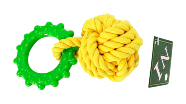фото Игрушка для собак №1 грейфер-узел с кольцом желто-зеленый, 16 см