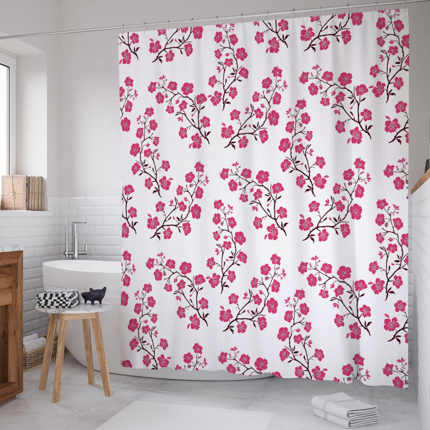 

Штора для ванной JoyArty "Цветущая веточка" из сатена, 180х200 см с крючками, Белый, Цветущая веточка