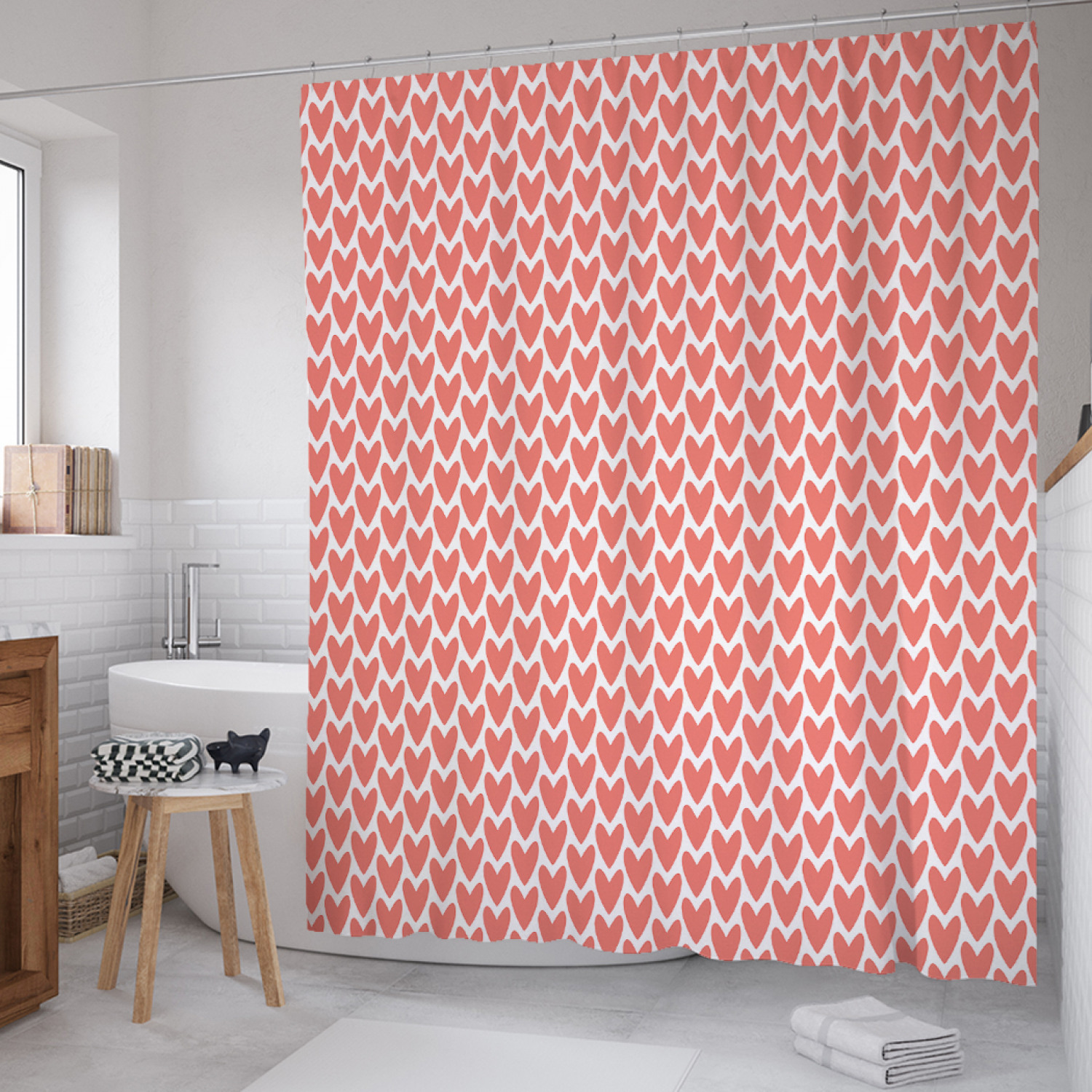 

Штора для ванной JoyArty "Сердечки моно" из сатена, 180х200 см с крючками, Розовый, Сердечки моно