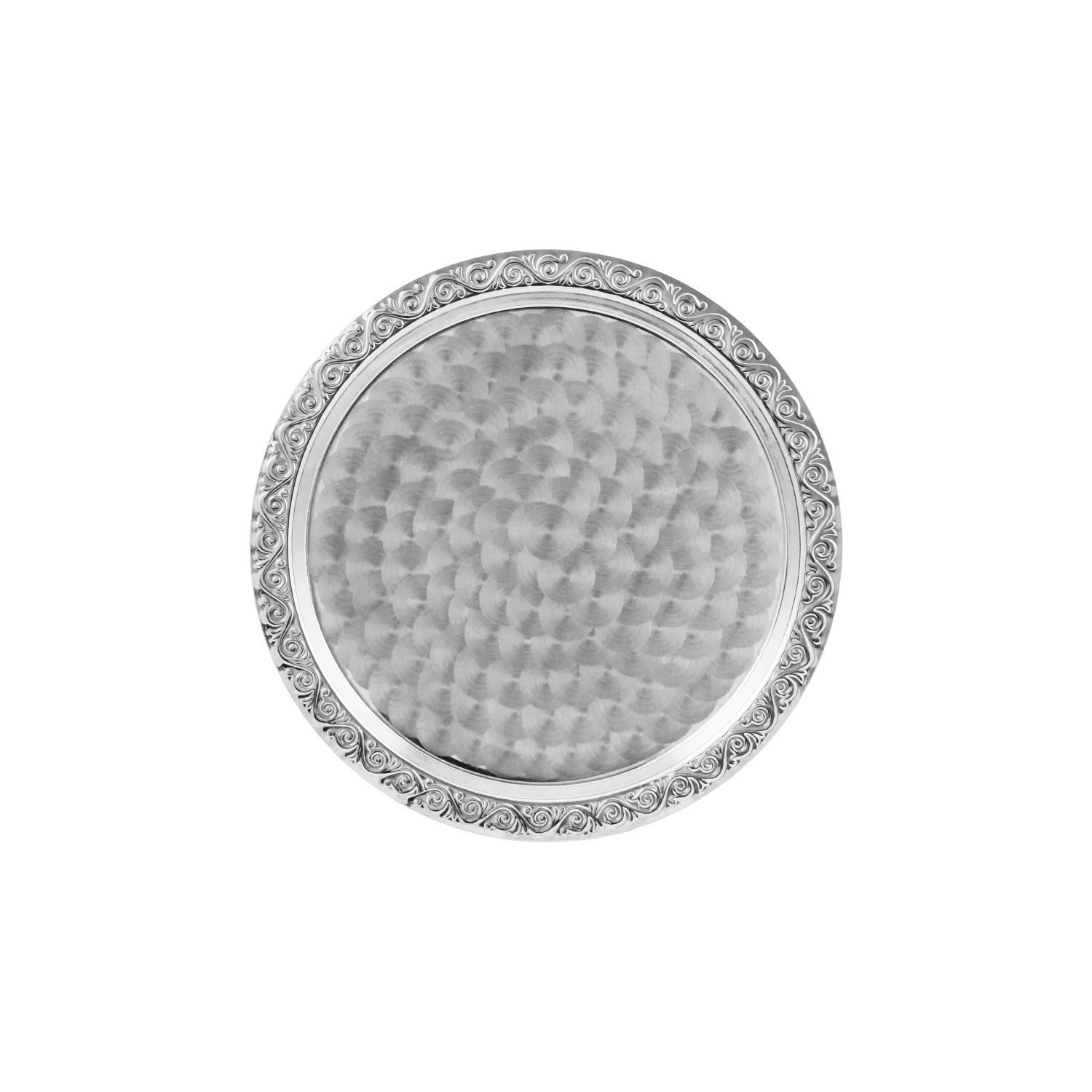 фото Поднос декоративный круглый с гравированным рисунком никелированный кольчугинский мельхиор