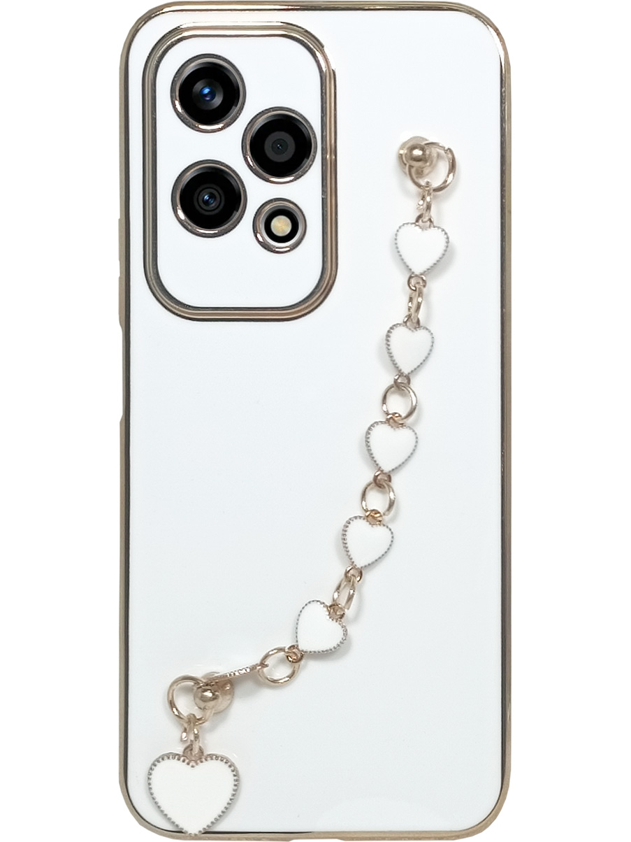 

Силиконовый чехол на Honor 200 lite с цепочкой сердечки белый, 783979021