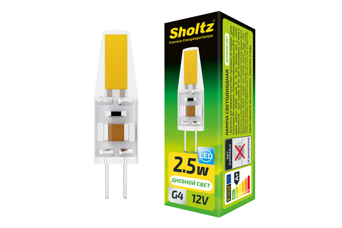 фото Лампа светодиодная sholtz 2,5вт 12в jc g4 4200к silicone