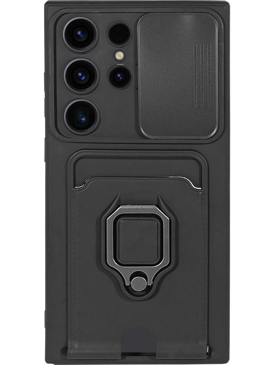 

Противоударный чехол на Samsung Galaxy S23 Ultra с защитой камеры и карманом черный, 767959413