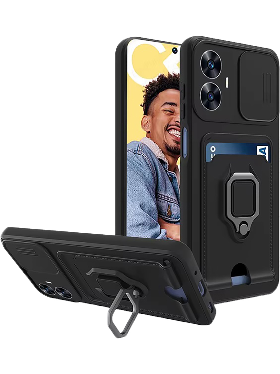 

Противоударный чехол на Realme C55 с защитой камеры и карманом черный, 768742713
