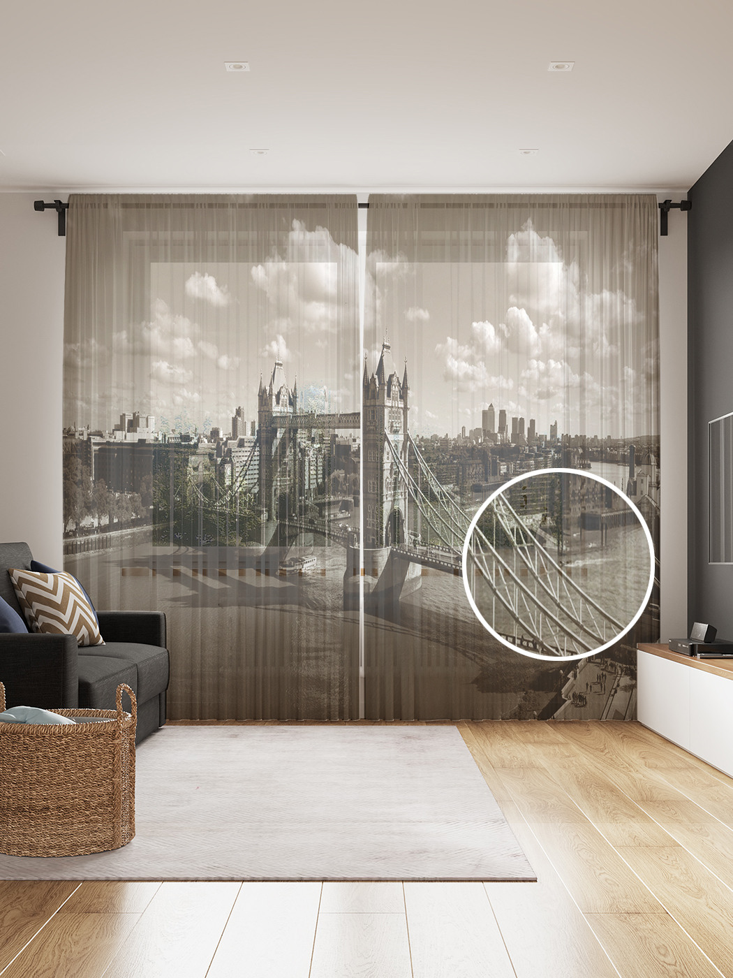 

Фототюль JoyArty "Мост в сепии", 145x265см (2 полотна со шторной лентой + 50 крючков), Мост в сепии