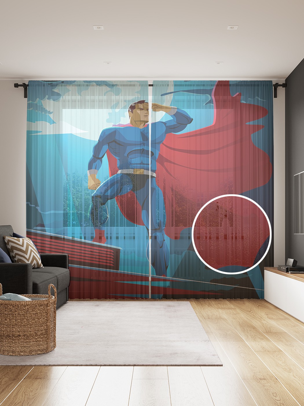 фото Фототюль joyarty "супермен в прожекторах" 145x265см, 2 полотна, лента, 50 крючков