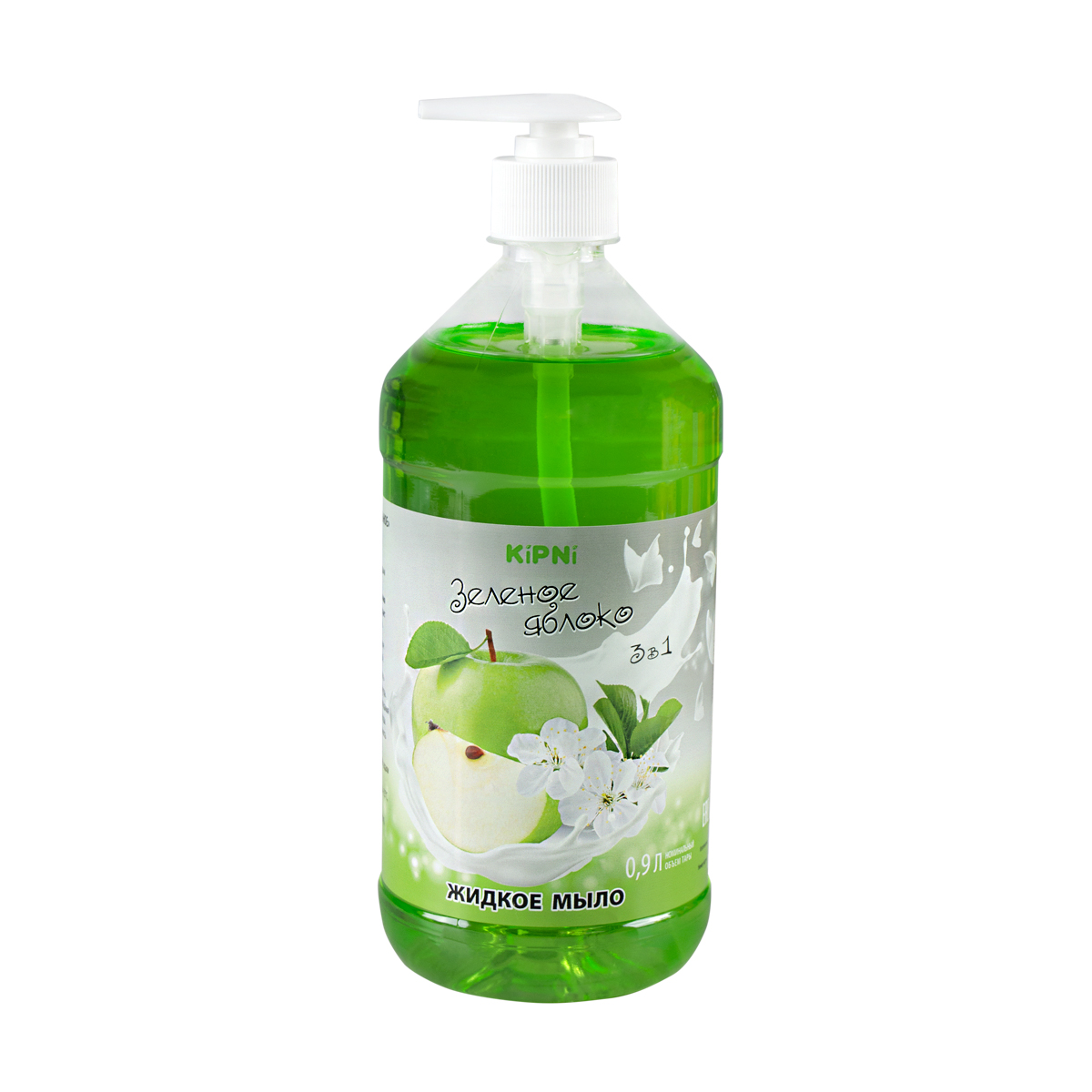 Жидкое мыло 3 в 1 Kipni Зеленое яблоко 0,9 л kipni мыло жидкое универсальное с дозатором зеленое яблоко 900 0