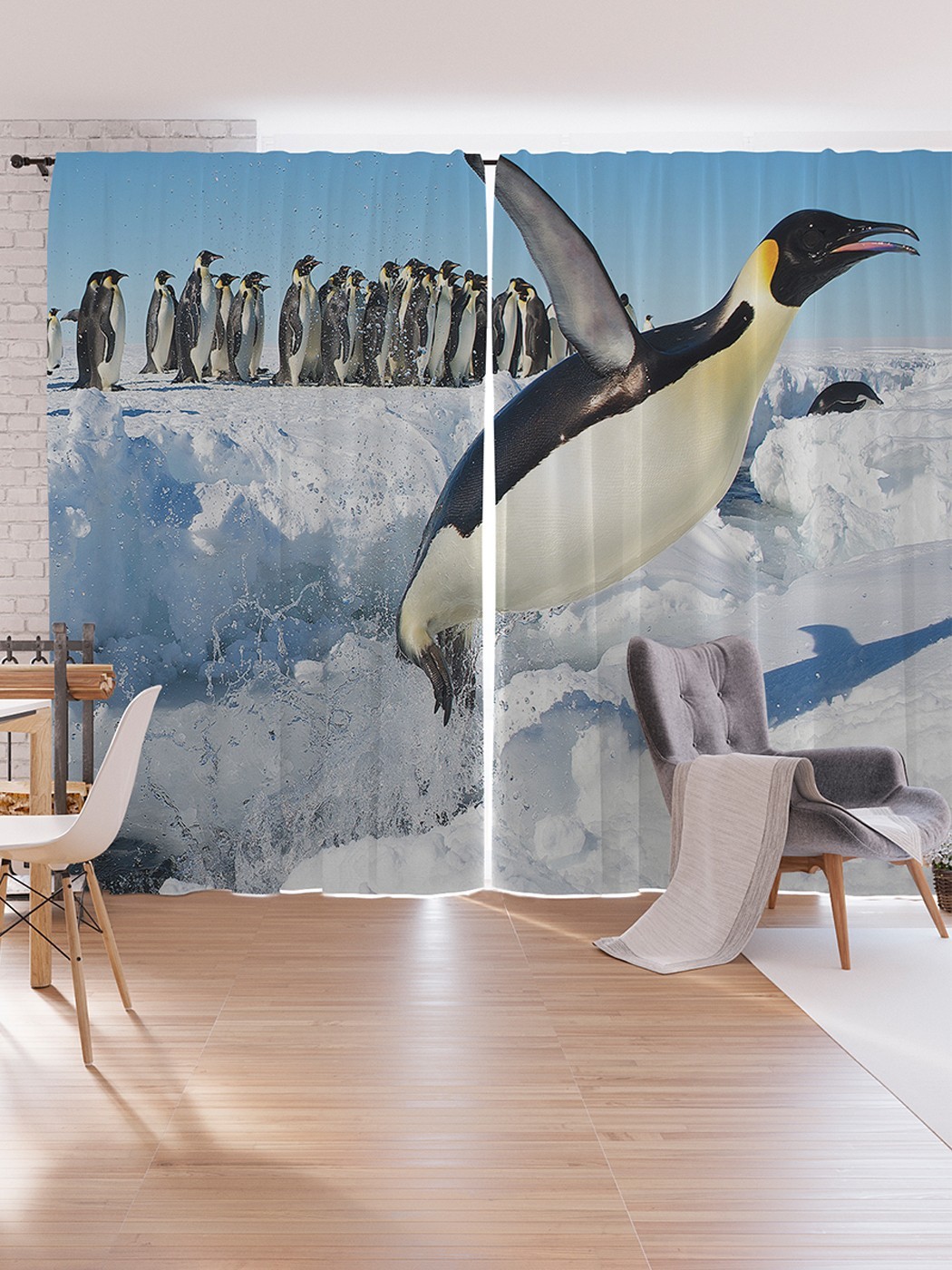 

Шторы под лён JoyArty "Веселье у пингвинов", серия Oxford DeLux, 340х265 см, Веселье у пингвинов