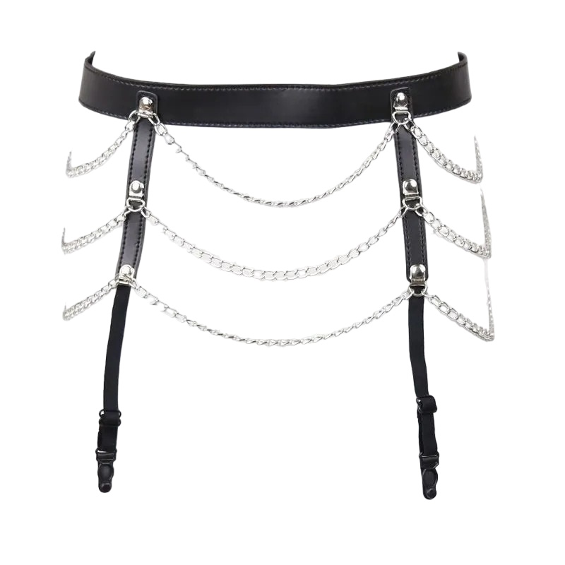 

Пояс для чулок KISSEXPO с цепочками черный р. универсальный, Черный;серебристый