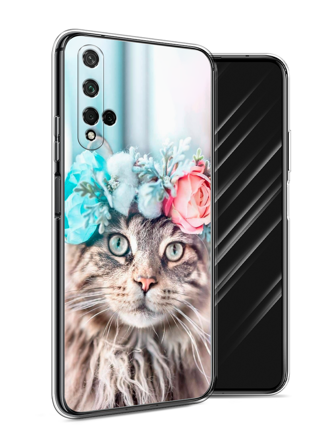 

Чехол Awog на Honor 20 "Кот в венке", Серый;голубой;розовый, 69550-2