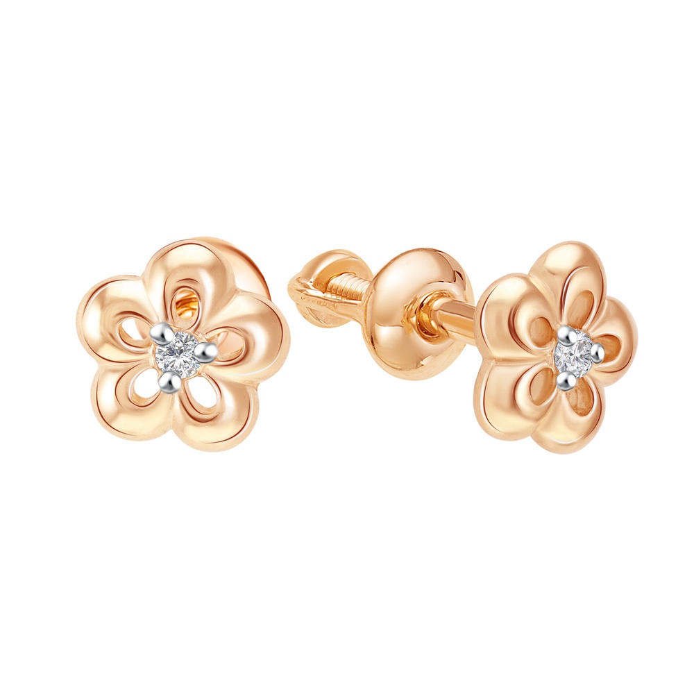 

Серьги пусеты из красного золота 585Gold 302006959, фианит, 302006959