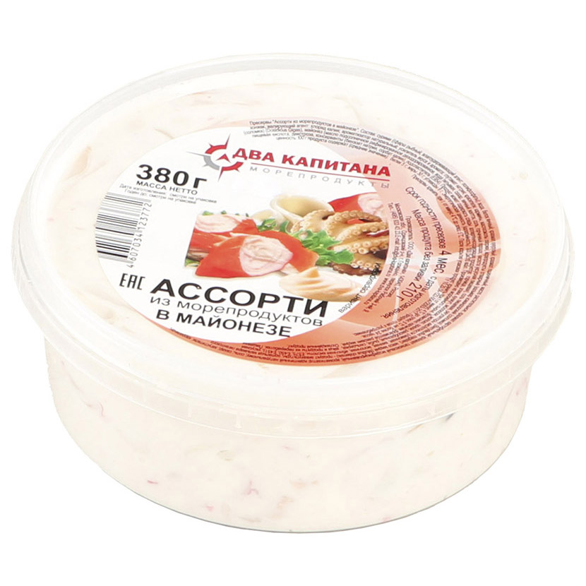 

Морепродукты Два Капитана Ассорти в майонезе 380 г