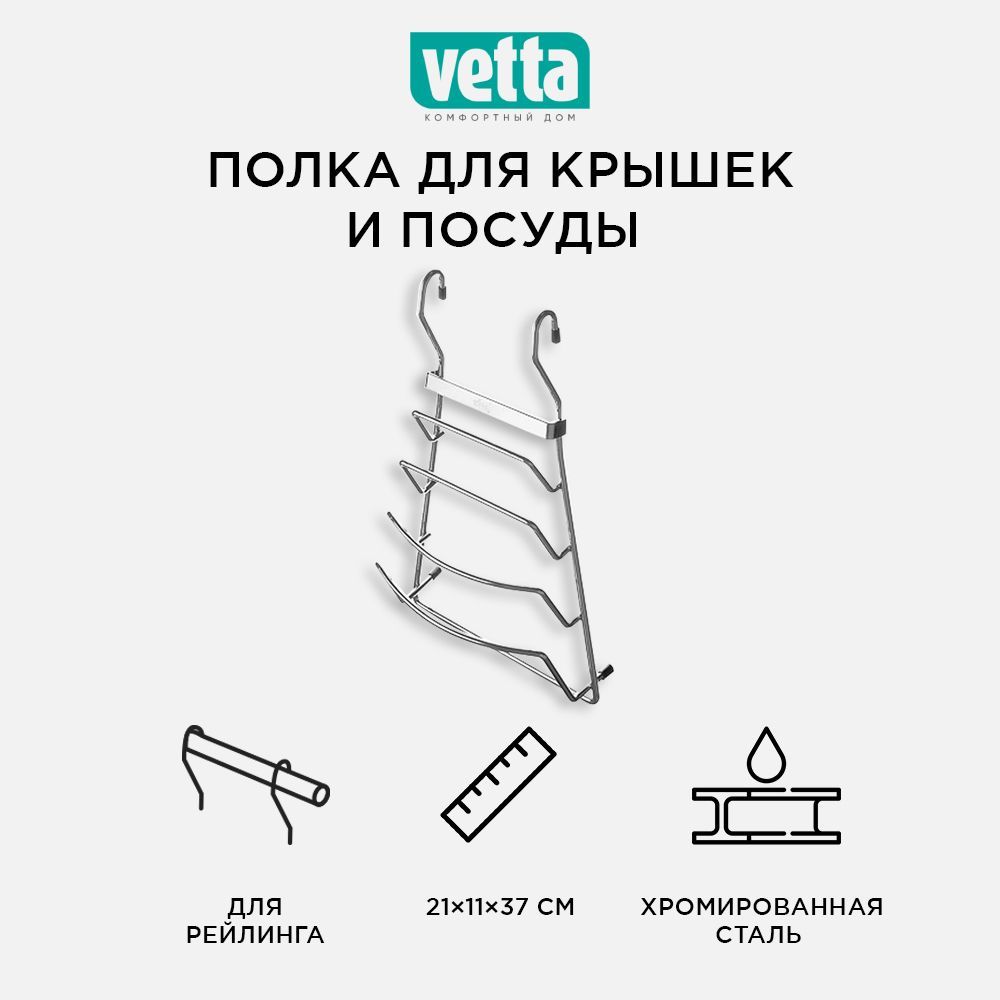 Полка для крышек для посуды на рейлинг 21x11x37 см, VETTA CWJ204A