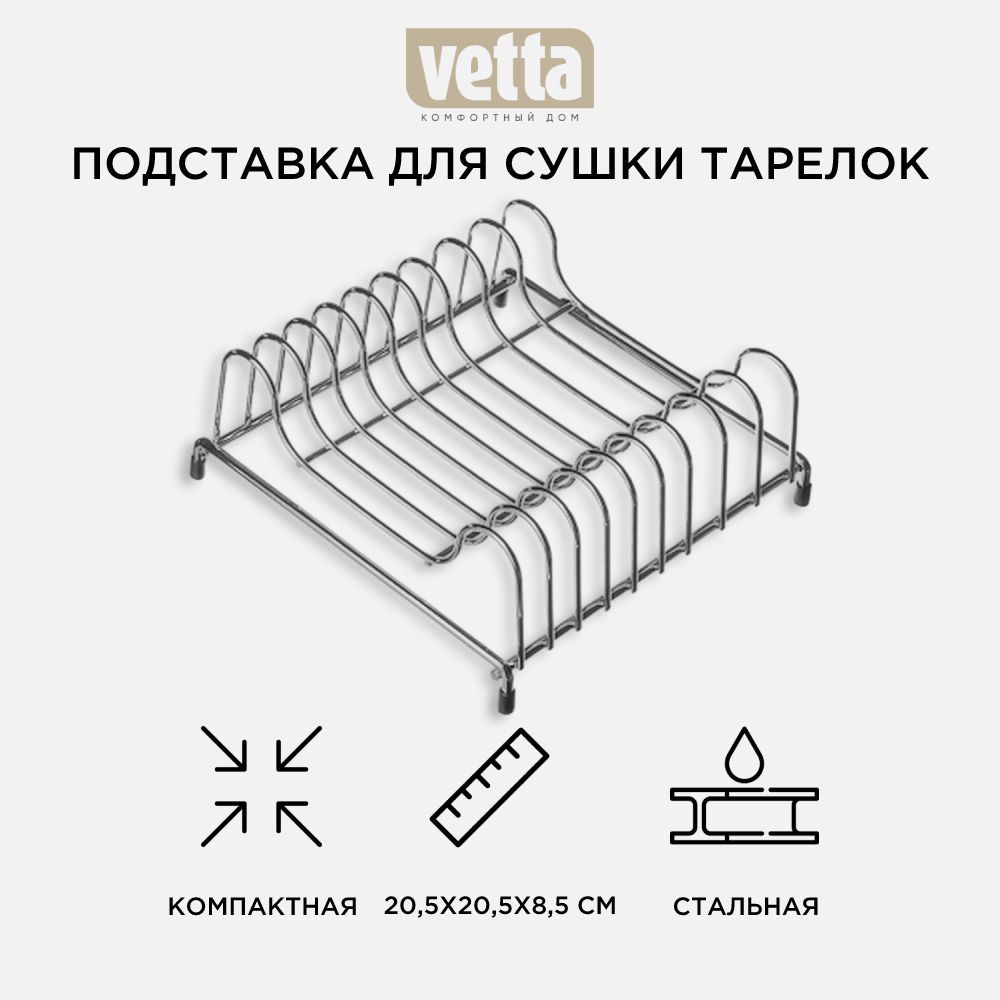 Подставка для сушки тарелок 20,5x20,5x8,5 см, VETTA СWJ210 100030347384 серебристый