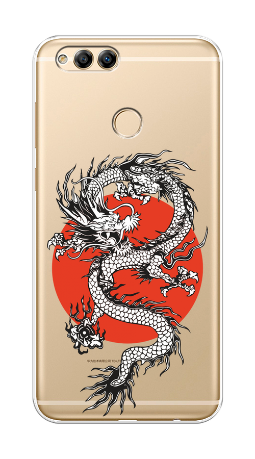 

Чехол на Honor 7X 2017 "Восходящий дракон", Белый;черный;красный, 63750-1