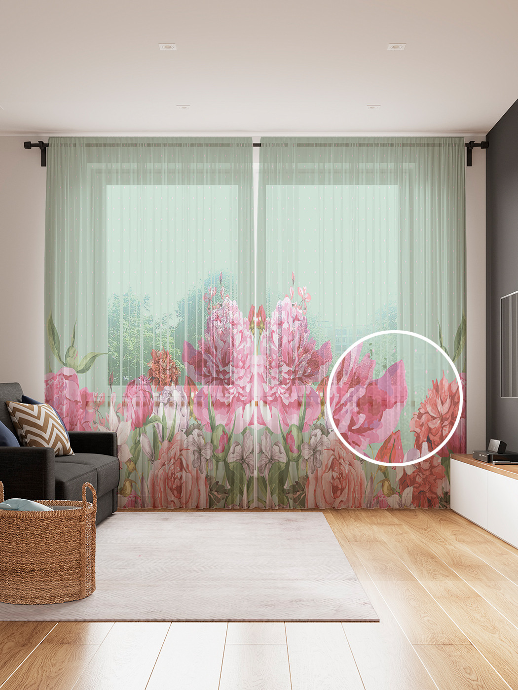 

Фототюль JoyArty "Цветочная композиция" 145x265см, 2 полотна, лента, 50 крючков, Цветочная композиция