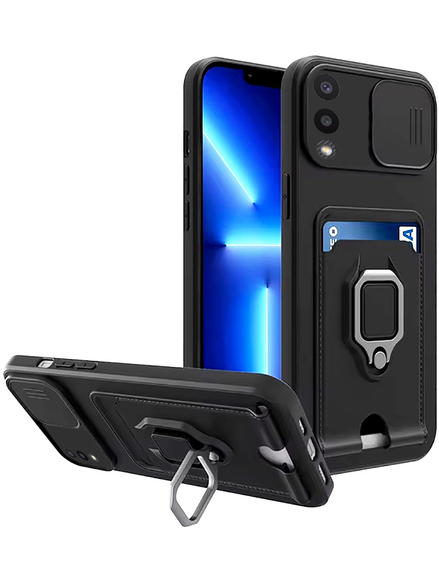 

Противоударный чехол на Samsung Galaxy A02 с защитой камеры и карманом черный, 724352113