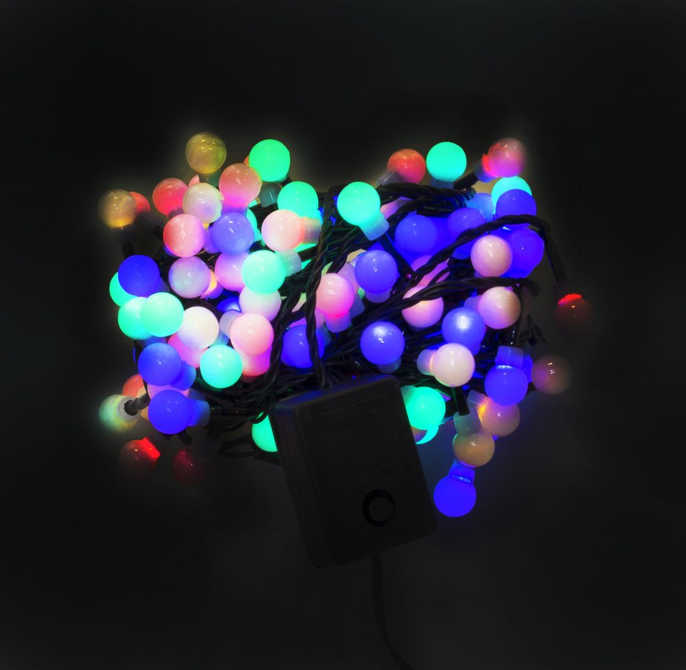 

Гирлянда наружная/внутренняя нить 100 LED красный, зеленый, синий 15 м