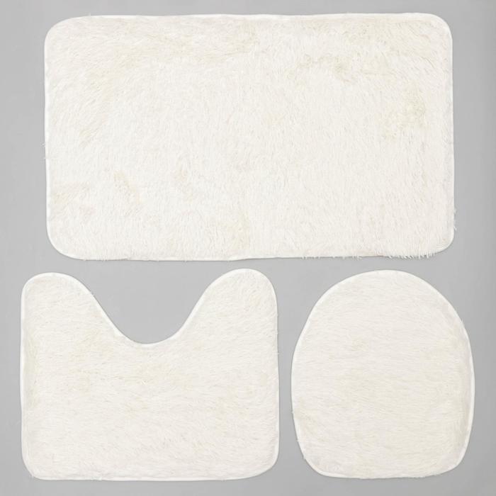 фото Набор ковриков для ванны и туалета доляна «плюшевый», 3 шт, цвет белый