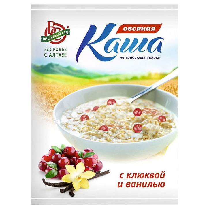 

Каша овсяная Вишневый сад Клюква и ваниль не требующая варки 40 г