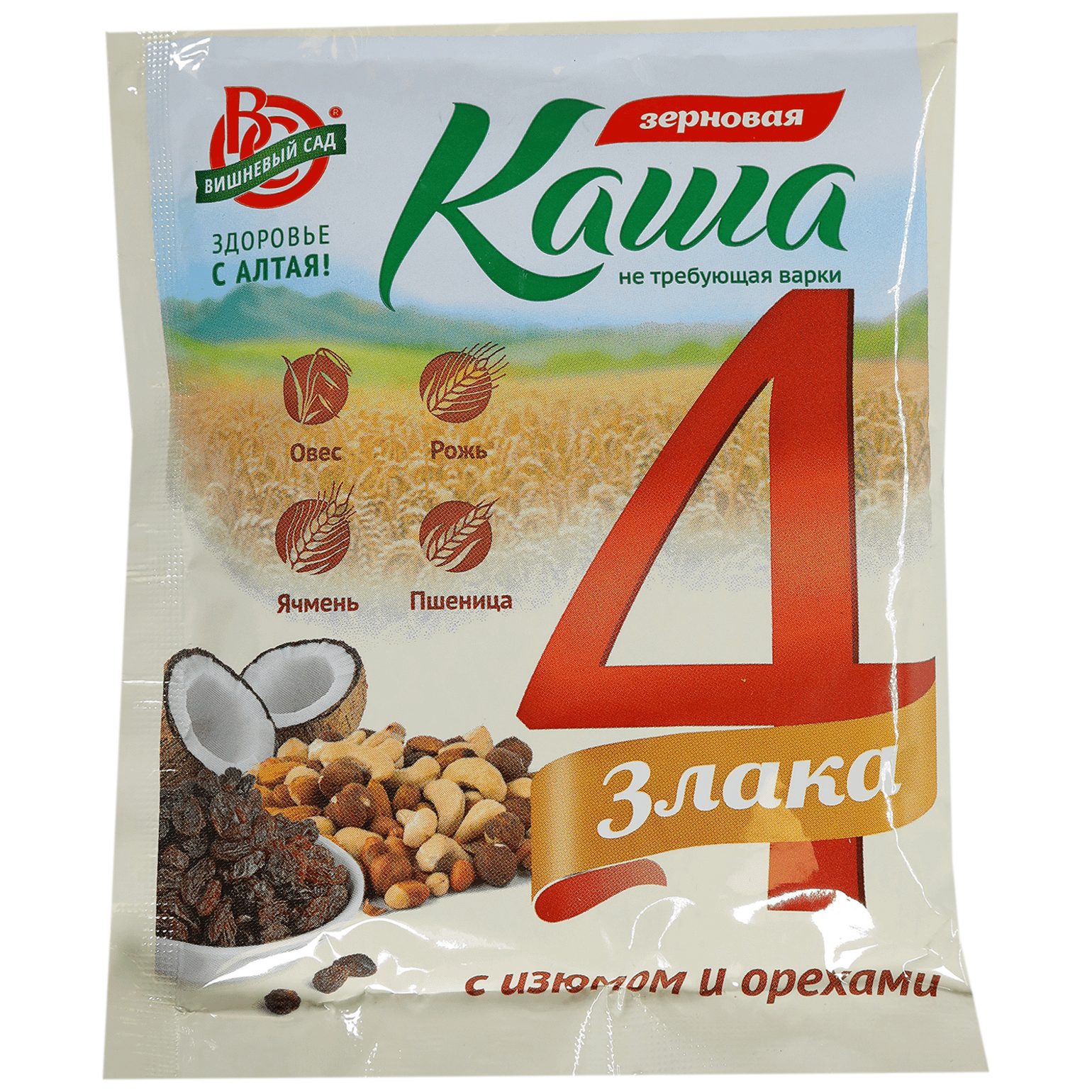 

Каша Вишневый сад овсяная 4 злака с изюмом и орехами 40 г
