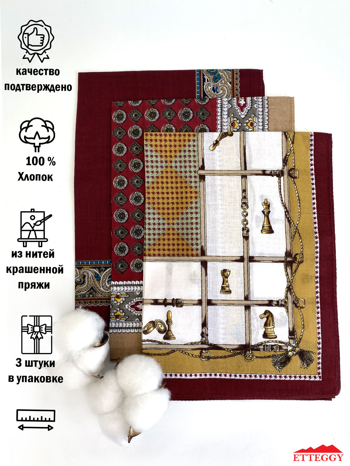 

Комплект носовых платков мужской Etteggy S-One разноцветный, 42х42 см, S-One