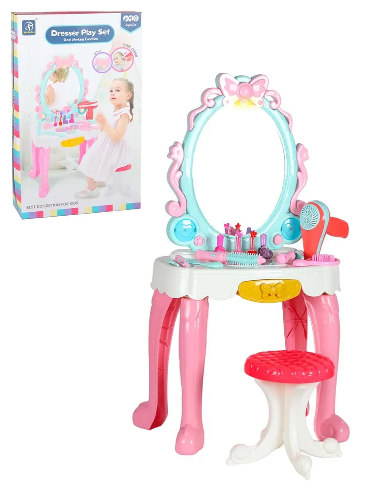 

Игровой набор стилиста Amore Bello Трюмо со стульчиком, салон красоты, розовый, JB0209157