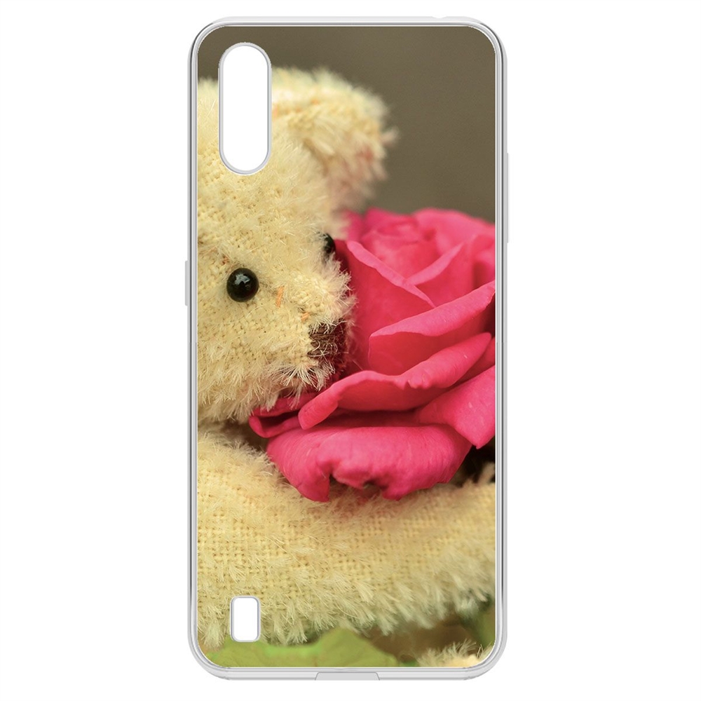 фото Чехол krutoff clear case медвежонок с розой для samsung galaxy a01/m01 (a015/m015)
