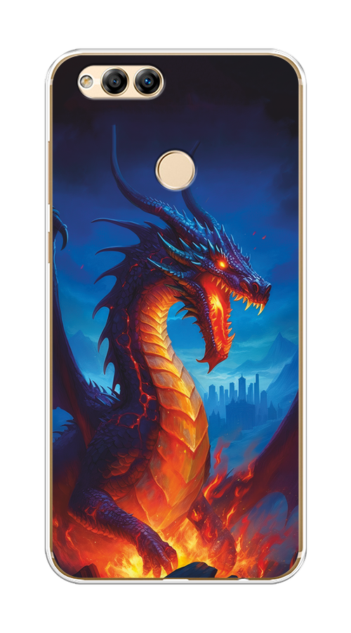 

Чехол на Honor 7X 2017 "Дракон над лавой", Оранжевый;коричневый;синий, 63750-1