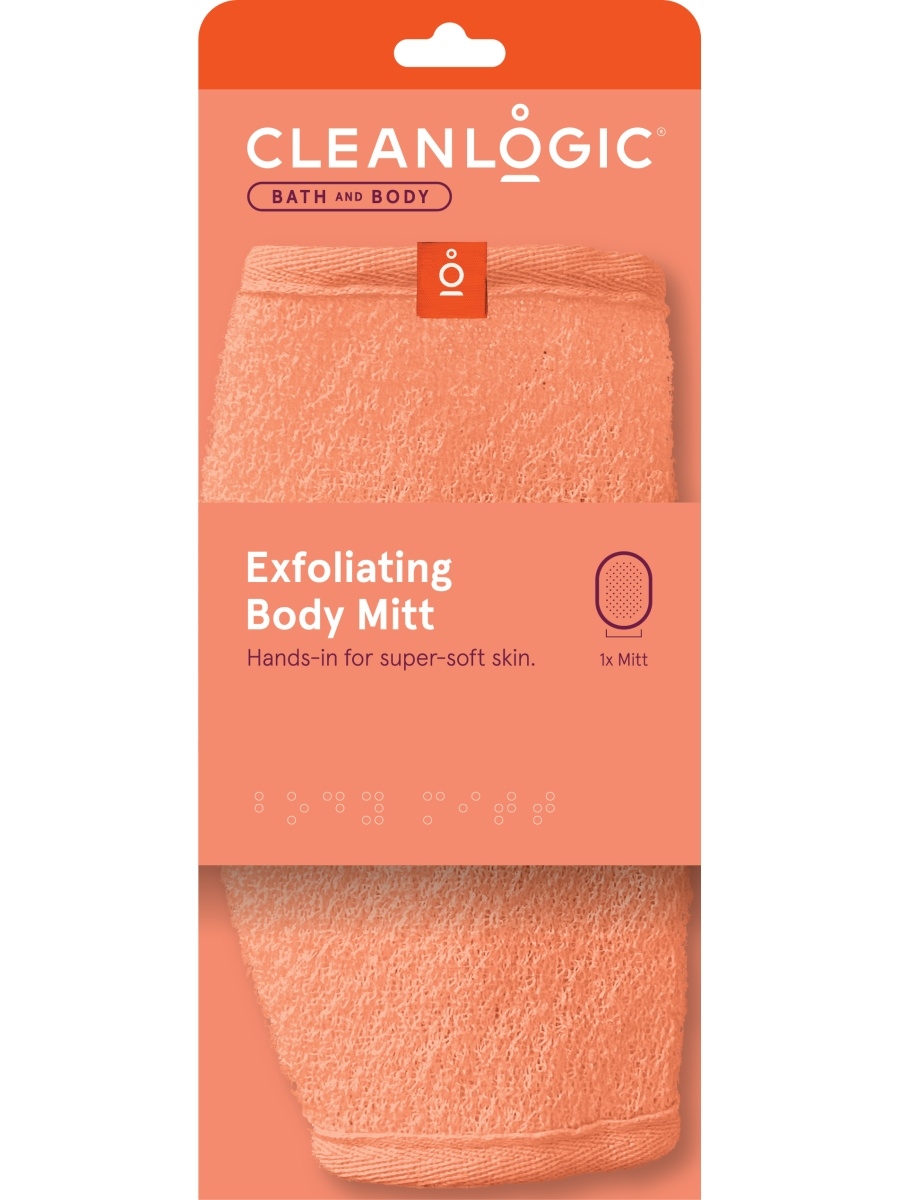 фото Мочалка-рукавица для тела cleanlogic средней жесткости оранжевая