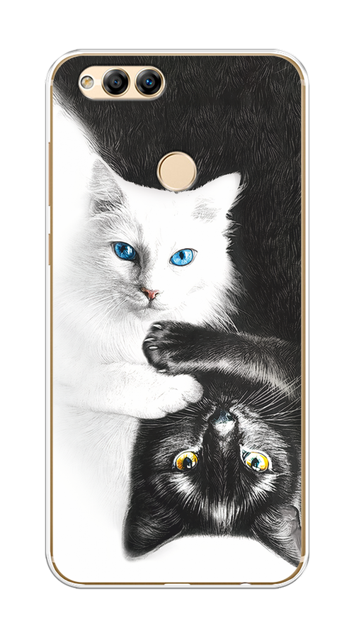 

Чехол на Honor 7X 2017 "Коты Инь-Янь", Черный;белый;голубой, 63750-1