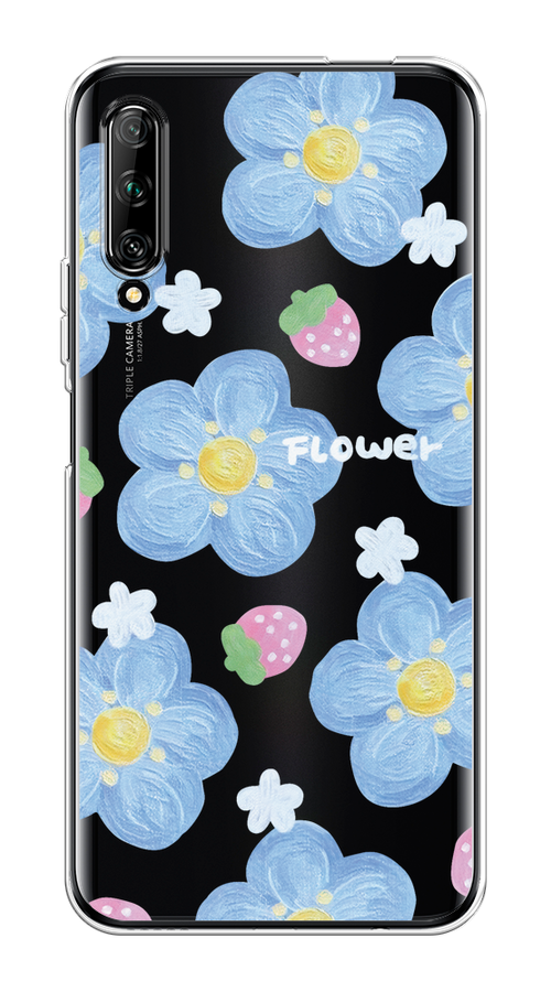 

Чехол на Huawei Y9s "Цветы и клубники", Прозрачный;голубой;белый, 611150-1