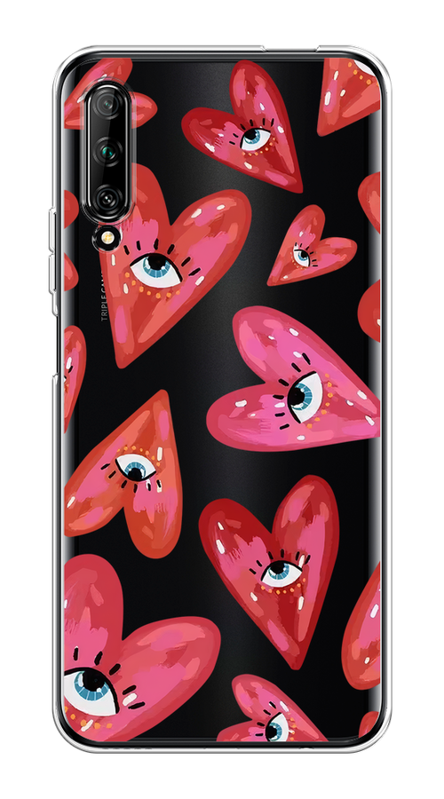 

Чехол на Huawei Y9s "Сердечки с глазами", Коричневый;красный;розовый, 611150-1