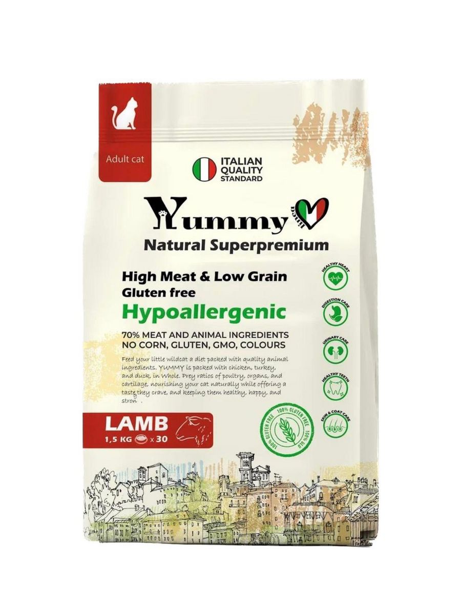 

Сухой корм для кошек Yummy Linea, ягненок, 1,5 кг