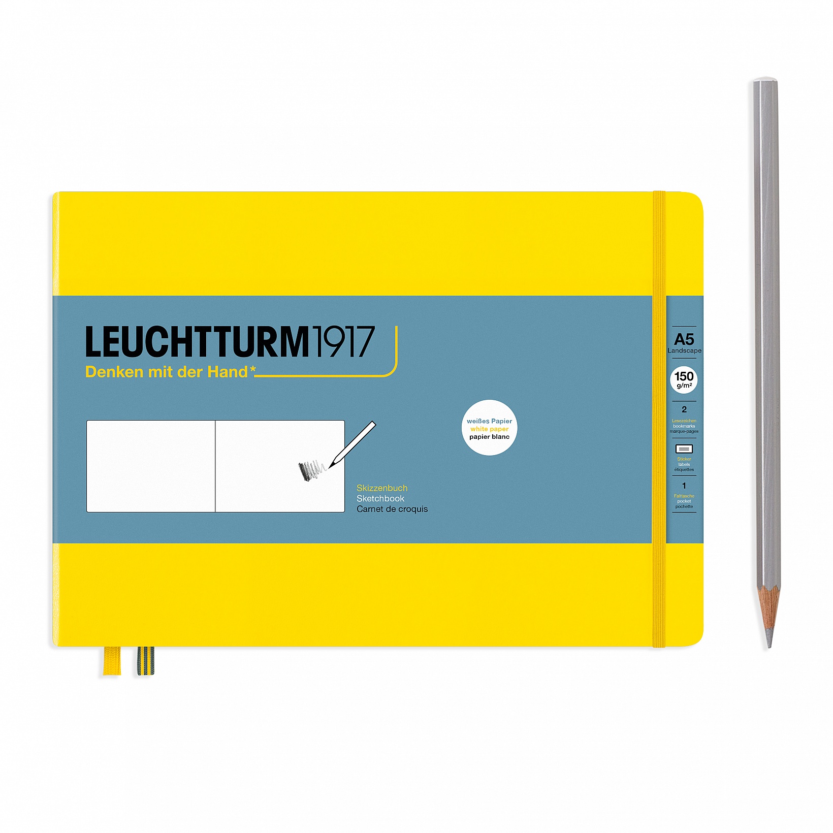 фото Скетчбук leuchtturm medium а5 ландшафт 150г/м2 61 лист лимонный твердая обложка leuchtturm1917