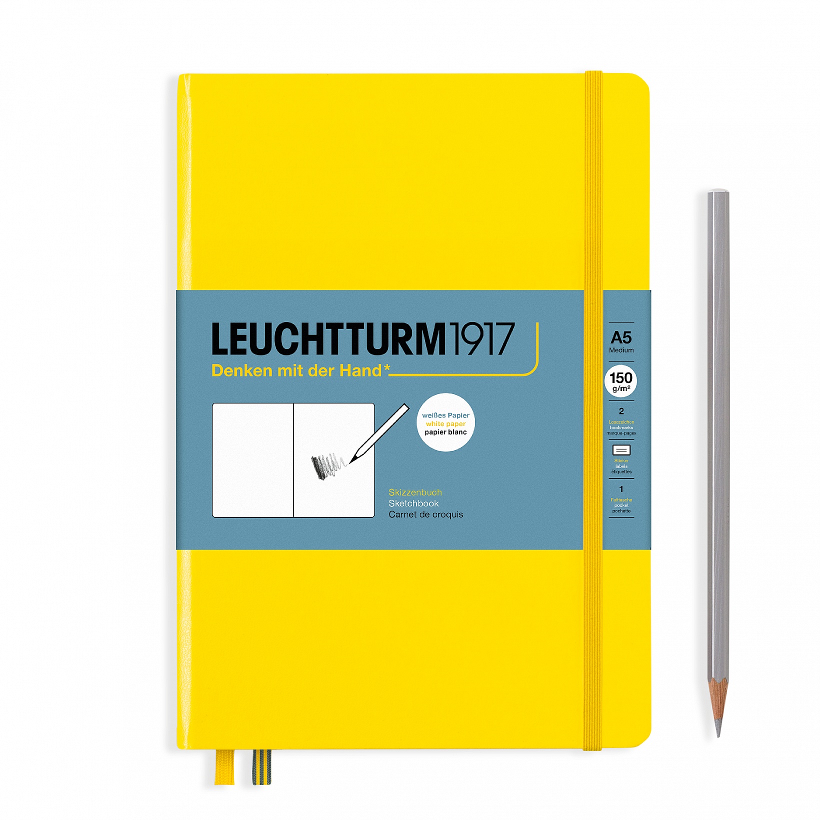 Скетчбук Leuchtturm Medium А5 150г/м2 61 лист желтый твердая обложка