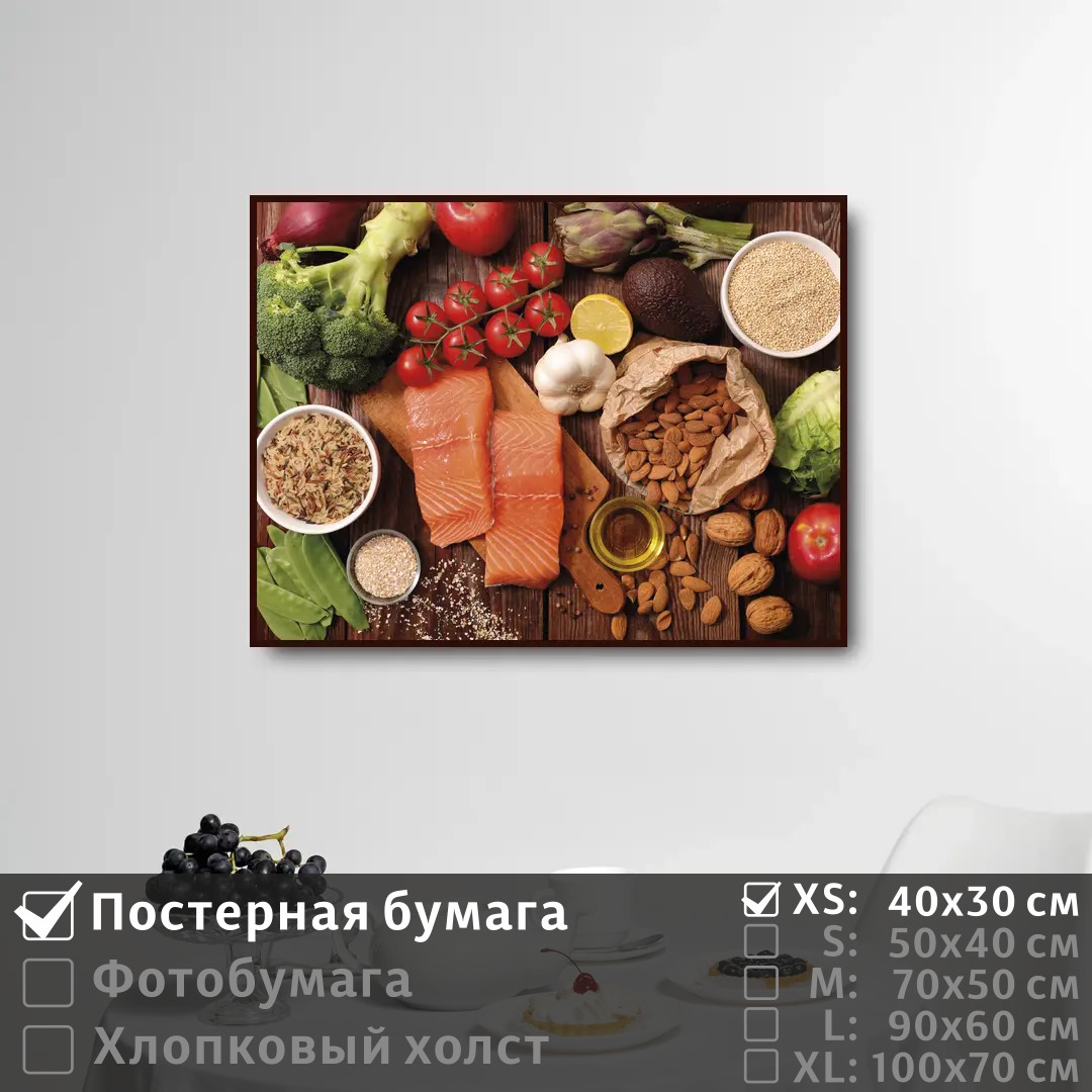 

Постер на стену ПолиЦентр Здоровое питание овощи зелень рыба 40х30 см, ЗдоровоеПитаниеОвощиЗеленьРыба