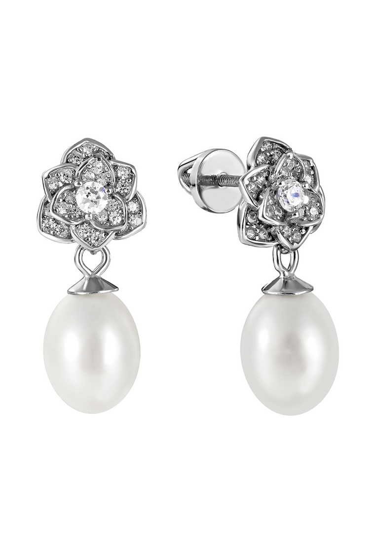 

Серьги подвески из серебра с жемчугом искусственным/фианитом Kari Jewelry СЛ-862, СЛ-862