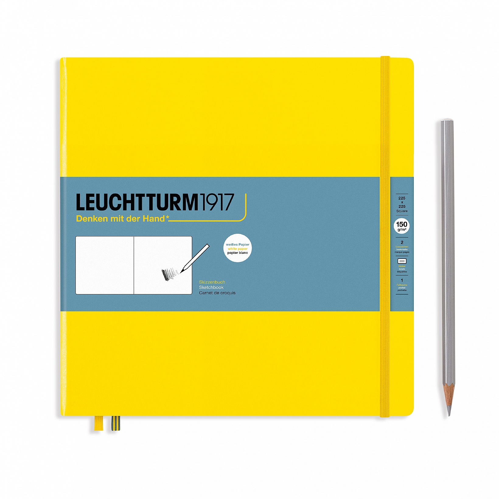 Скетчбук Leuchtturm Square 225х225мм 150г/м2 61 лист лимонный твердая обложка