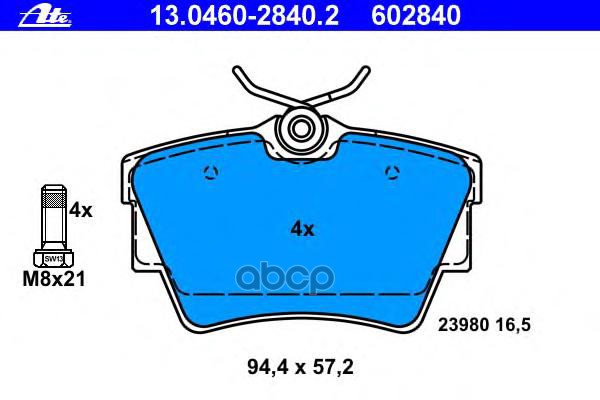 фото Колодки зад.opel vivaro/renault trafic 2001=> ate арт. 13.0460-2840.2