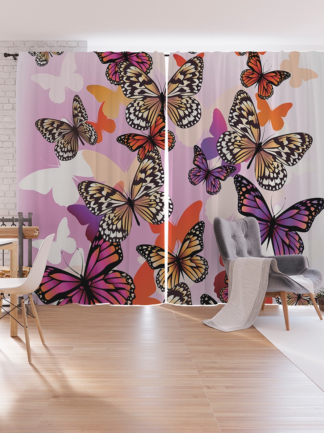 фото Шторы под лён joyarty "бабочки стремятся к цели", серия oxford delux, 340х265 см