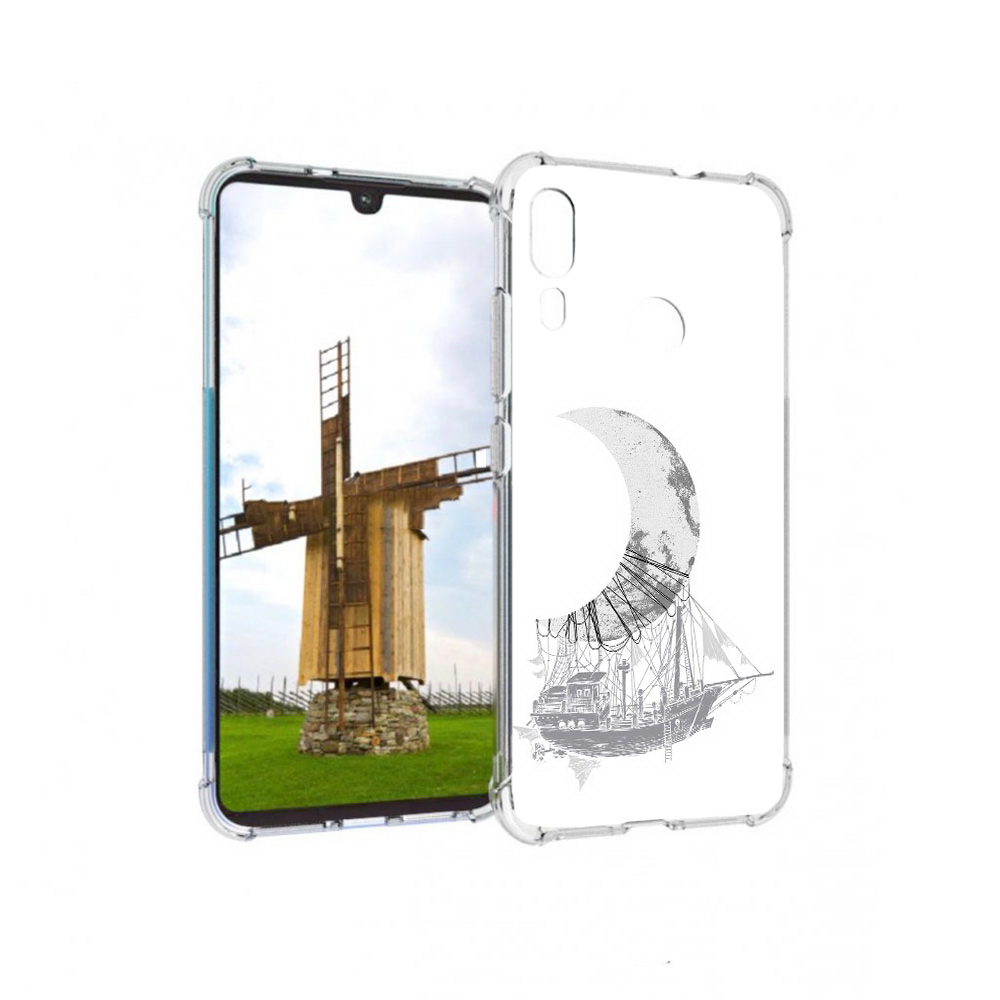 

Чехол MyPads Tocco для Motorola Moto E6 Plus черно белый корабль полумесяц, Прозрачный, Tocco