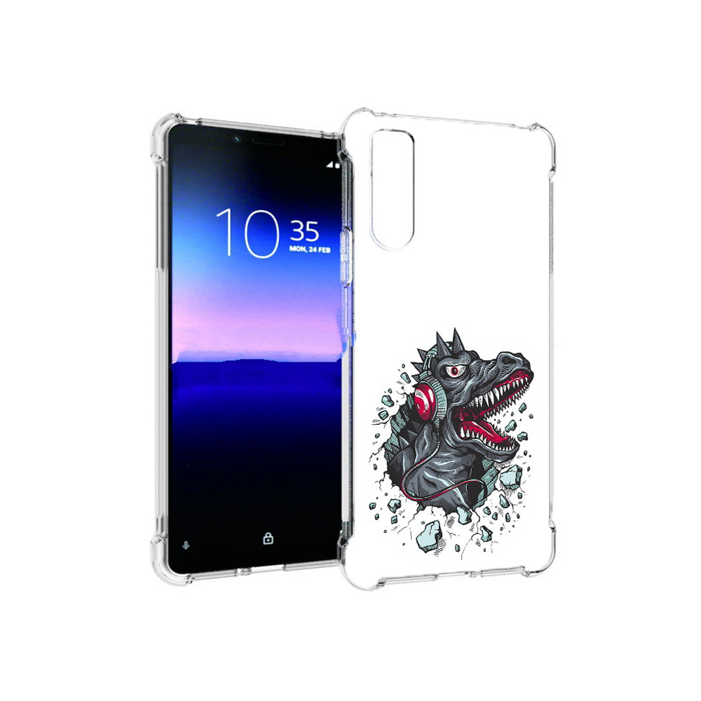 

Чехол MyPads Tocco для Sony Xperia 10 II Нарисованный динозавр в наушниках, Прозрачный, Tocco