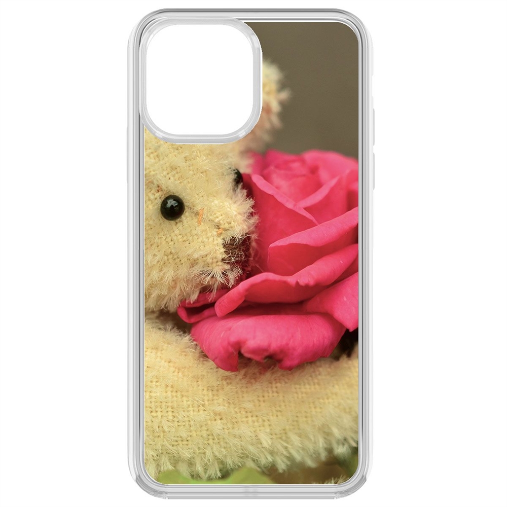 

Чехол-накладка Krutoff Clear Case Медвежонок с розой для iPhone 13 Pro Max, Разноцветный