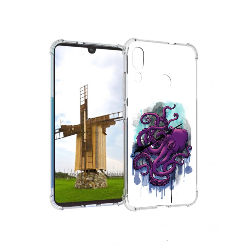 

Чехол MyPads Tocco для Motorola Moto E6 Plus фиолетовый осьминог (PT150579.352.658), Прозрачный, Tocco
