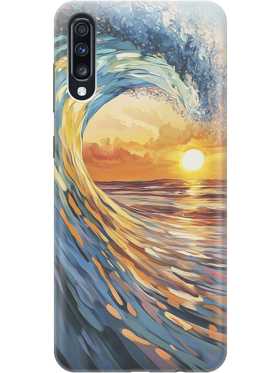 

Силиконовый чехол на Samsung Galaxy A70/A70s с принтом "Волна и закат", Прозрачный;желтый;синий, 720804441